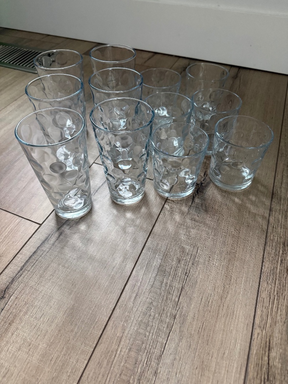 Set of six tall, six short glassware with polkadots